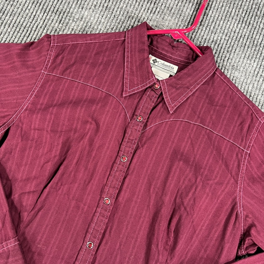 Columbia Shirt Womens Large Burgundy Striped Long Sleeve Button Up Outdoor‎